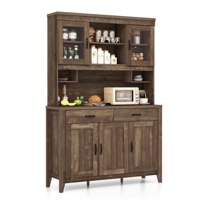 Giantex Kitchen Pantry Cabinet, 78.5” Tall Buffet Hutch Cabinet with Microwave Countertop - Image 1
