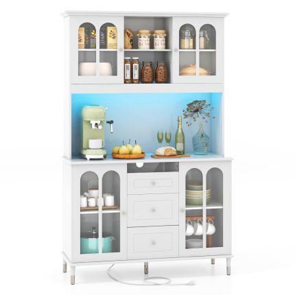 Giantex 73" Kitchen Pantry Cabinet, Kitchen Hutch Storage Cabinet with LED Lights and Charging Station