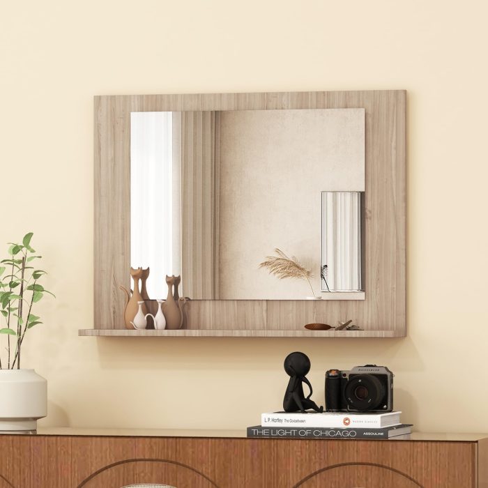 CHARMAID Bathroom Mirror with Shelf - 24" x 18" Wall Mirror Over Bathroom Sink - Image 1
