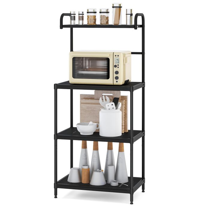 Giantex Bakers Rack, 4-Tier Microwave Oven Stand, Kitchen Storage Rack with Mesh Wire Metal Shelves - Image 1