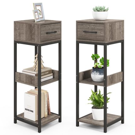 Giantex 3 Tier Tall Plant Stand Indoor, 36 Inch Corner Plant Holder with Drawer & Metal Frame - 2 Pack