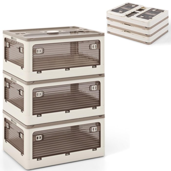 Giantex Storage Bins with Lids and Hidden Wheels, 3/6 Pack Stackable Collapsible Storage Boxes with 5 Opening Doors - 8 Gal 3 Pack - Image 1
