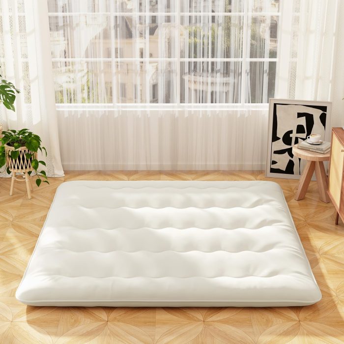 Giantex Japanese Floor Mattress, 4 Inch Futon Mattress with Washable Cover & Storage Bag - Beige King - Image 1