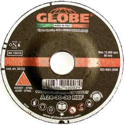 Globe Reinforced Depressed Centre Metal Grinding Discs - 230 x 7 x 22