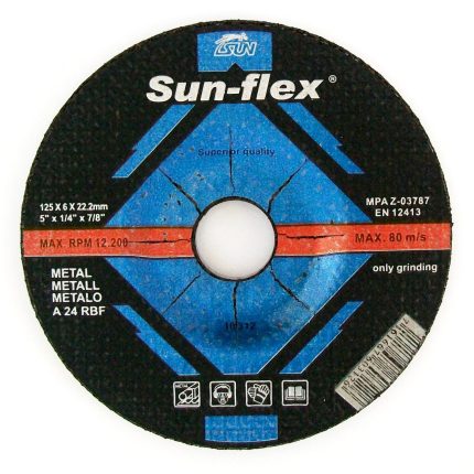 Sun-Flex Reinforced Depressed Centre Metal Grinding Wheel - 178 x 6 x 22