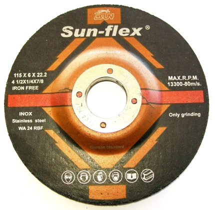 Sun-Flex Reinforced Depressed Centre INOX Grinding Wheels - 125 x 6 x 22