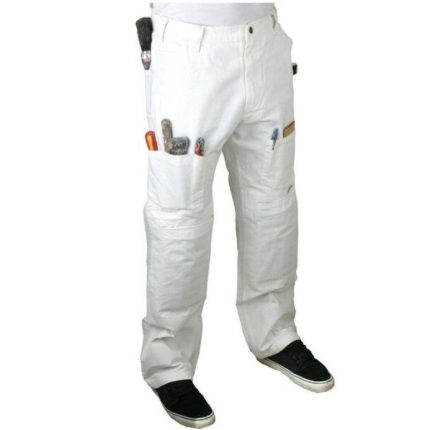 Heavy Duty White Painters Pants With Removable Knee Pads - 38" x 30"
