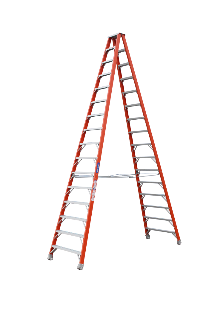 Pro Series Industrial Fibreglass Double Sided Step Ladder - 4.90M - Image 1