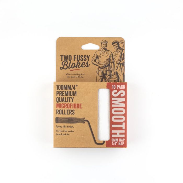 100mm x 5mm Two Fussy Blokes Smooth Mini Microfibre Roller Sleeves - 10 Pack - Image 1