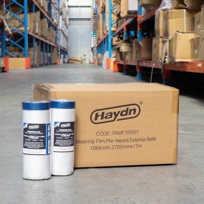 12 Rolls - 2700mm x 17m, Pre-taped Exterior Masking Film - Image 1