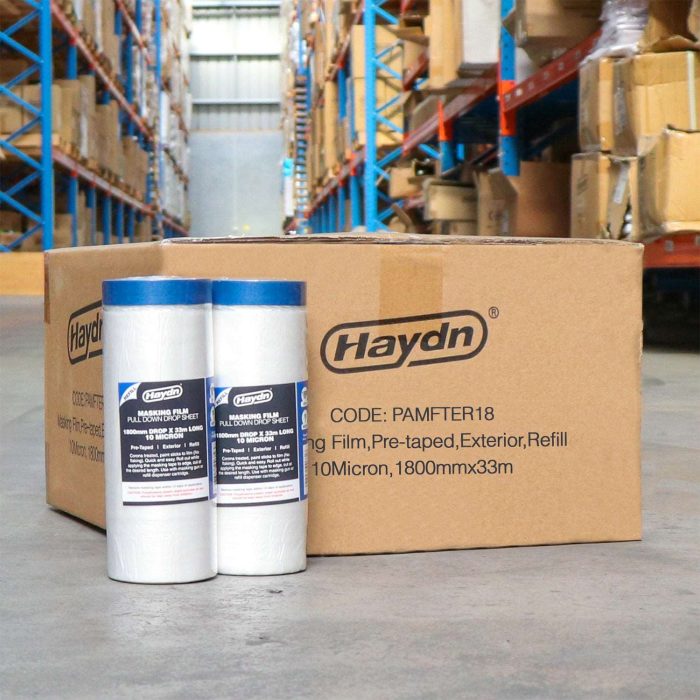 12 Rolls - 1800mm x 33m, Pre-taped Exterior Masking Film - Image 1
