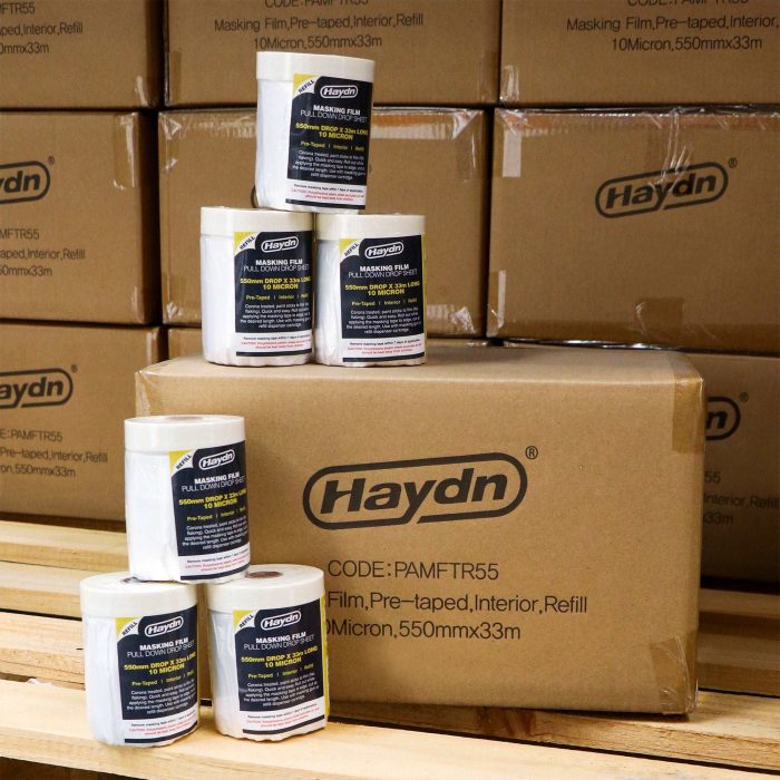 12 Rolls - 550mm x 33m,  Pre-taped Interior Masking Film - Image 1