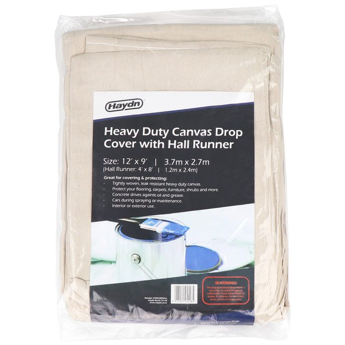 Convenient Twin Pack Professional Canvas Drop Sheets - 12' x 9' and Hall Runner  4' x 8' - Image 1