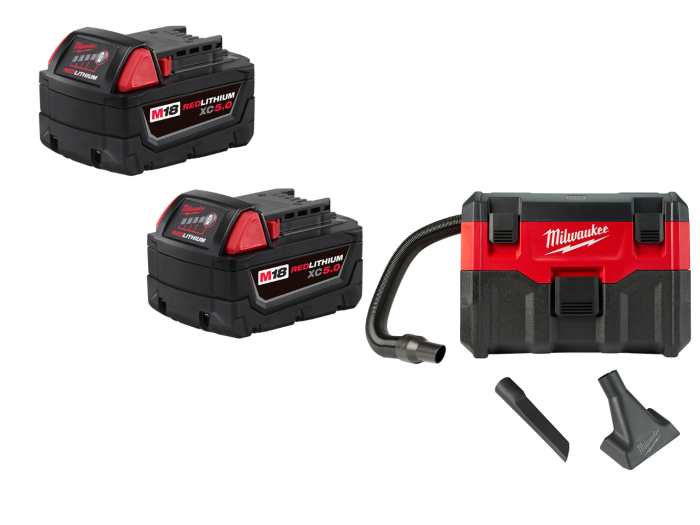 Milwaukee 0880-20BT5 M18 Vacuum w/ XC5.0 Extended Capacity Battery - 2 PK - Image 1