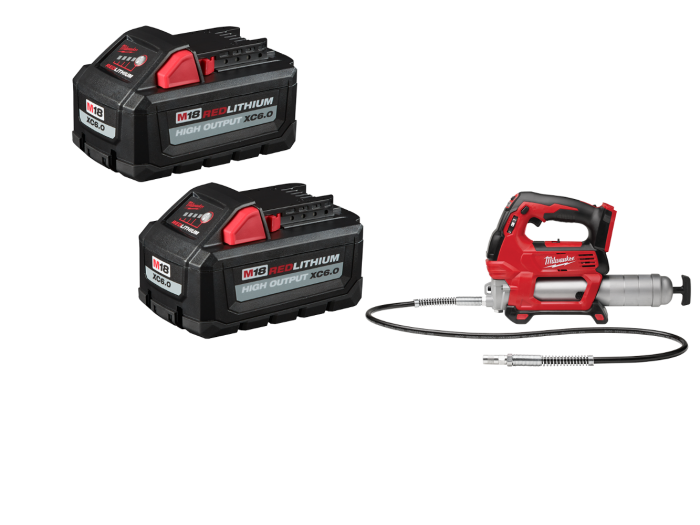 Milwaukee M18 Grease Gun w/ REDLITHIUM HIGH OUTPUT XC6.0 Battery - 2 PK - Image 1