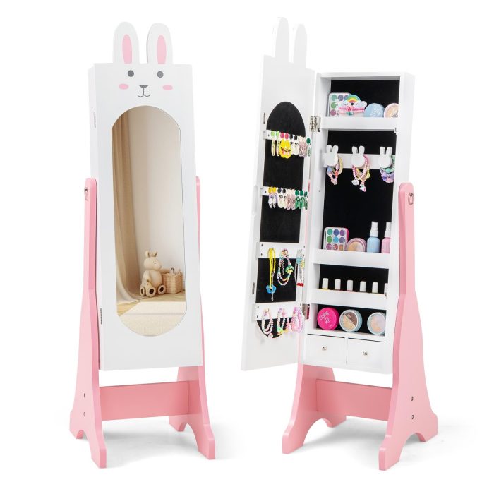 CHARMAID Kids Mirror Jewelry Cabinet - 45" Standing Jewelry Armoire with Full Length Mirror - Image 1