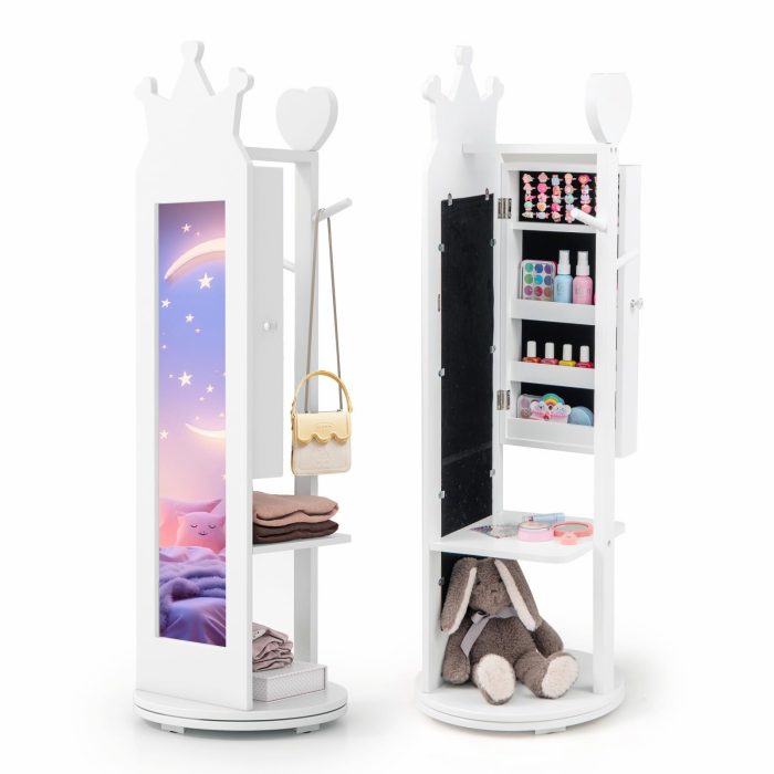 CHARMAID Kids Mirror Jewelry Cabinet - 360° Swivel Jewelry Armoire with Full Length Mirror - Image 1