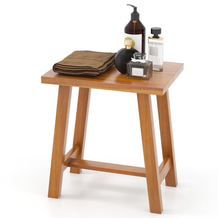 Giantex Teak Shower Bench, Waterproof Shower Stool for Shaving Legs & Spa Bath, Smooth Seat - Image 1