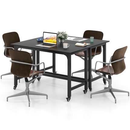 Giantex Conference Table, 48" Rectangular Mobile Meeting Room Desk with Removable Storage Bag & 2 Hanging Hooks - 2 Black
