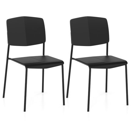 Giantex Stackable Dining Chairs Set, Modern Kitchen Chairs w/Metal Legs & Curved Back, Load up to 350 LBS - 2 Black