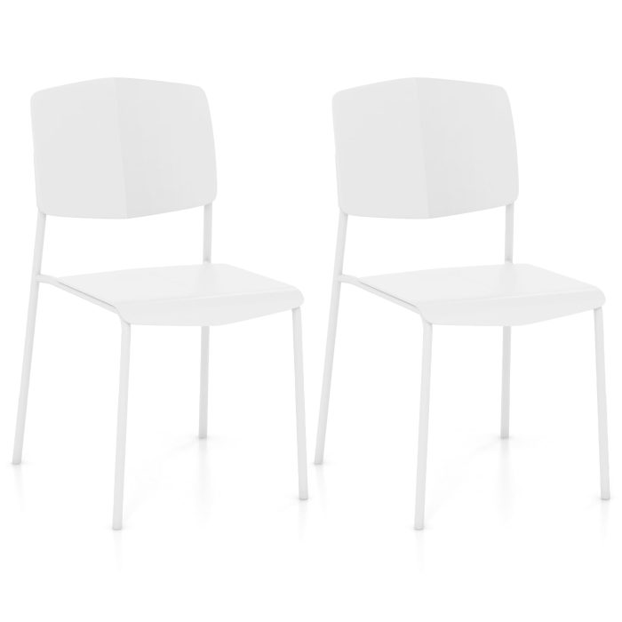Giantex Stackable Dining Chairs Set, Modern Kitchen Chairs w/Metal Legs & Curved Back, Load up to 350 LBS - 2 White - Image 1
