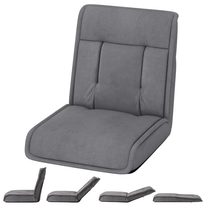 Giantex Floor Chair, Lazy Sofa with 14-Poistion Adjustable Backrest & 5-Position Adjustable Headrest, Padded Sleeper Bed - Grey - Image 1