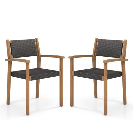 Giantex Stackable Outdoor Wicker Dining Chair Set, Rattan Armchairs w/Acacia Wood Frame - 1