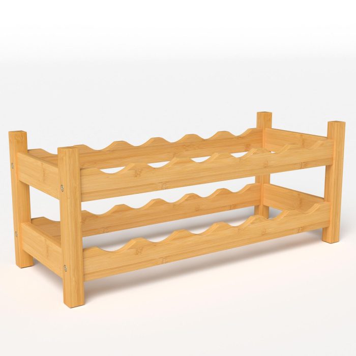 Giantex Bamboo Wine Rack, 2/3 Tier 12/18 Bottle Wine Storage Cabinet Shelf - Natural 24" x 9.5" x 10"(L x W x H) - Image 1