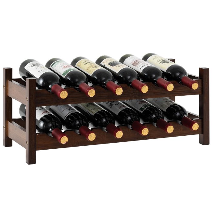 Giantex Bamboo Wine Rack, 2/3 Tier 12/18 Bottle Wine Storage Cabinet Shelf - Coffee 24" x 9.5" x 10"(L x W x H) - Image 1