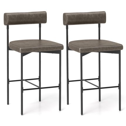 Giantex Counter Height Bar Stools, 26 Inch Upholstered Bar Chairs with Back - 1 Grey