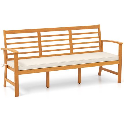 Giantex Acacia Wood Outdoor Bench, 3-Seat Patio Bench with Removable Cushion