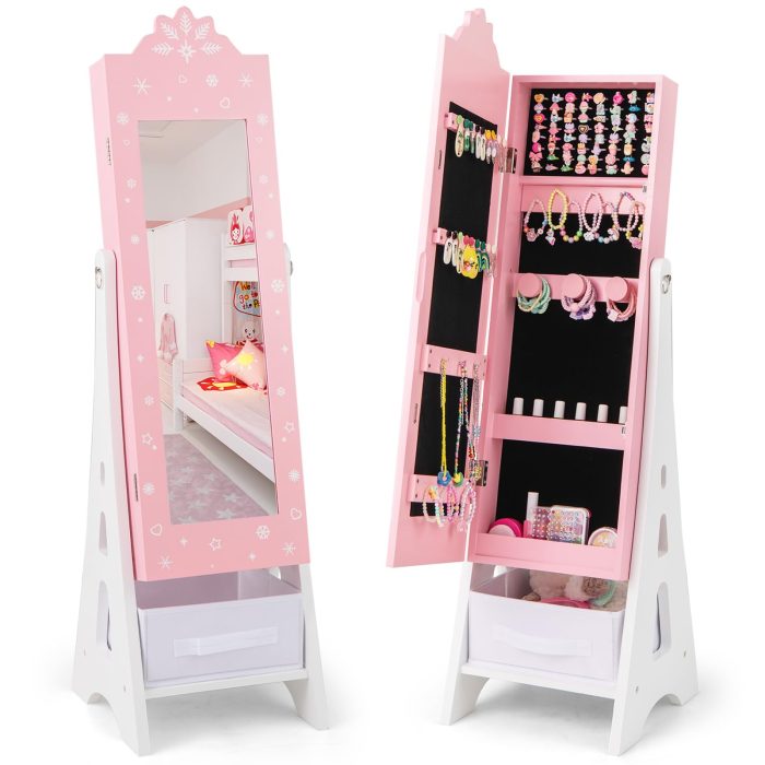 CHARMAID Kids Mirror Jewelry Cabinet - Standing Full Length Mirror with Jewelry Storage - Image 1
