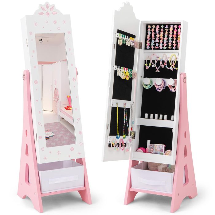 CHARMAID Kids Mirror Jewelry Cabinet - Standing Full Length Mirror with Jewelry Storage - Image 1