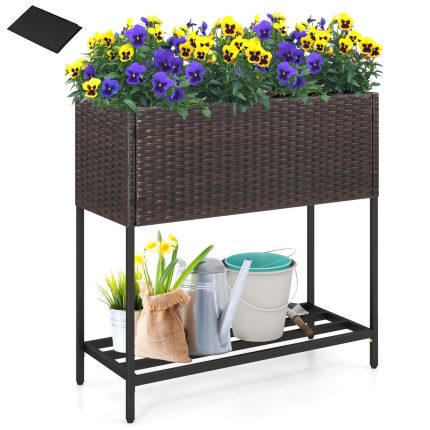 Giantex Raised Garden Bed with Legs, Rattan Elevated Planter Box w/Storage Shelf - 28" x12" x 28"
