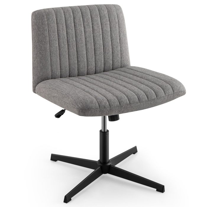 Giantex Criss Cross Chair, Fabric Cross Legged Office Desk Chair No Wheels - Gray - Image 1
