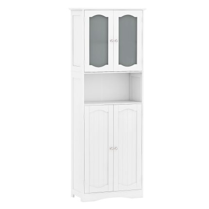 Giantex 64.5" Tall Bathroom Cabinet, Pantry Cabinet with Tempered Glass Doors, Adjustable Shelves - 1 White