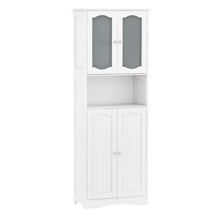Giantex 64.5" Tall Bathroom Cabinet, Pantry Cabinet with Tempered Glass Doors, Adjustable Shelves - 1 White - Image 1