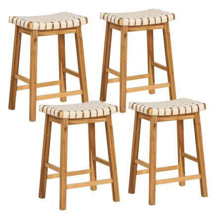 Giantex 25.5/31" Woven Bar Stools Set of 2/4, Faux PU Leather Counter Height Saddle Stools with Woven Curved Seat - 4 25.5 Inches