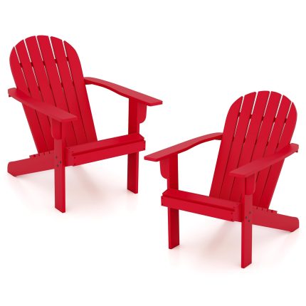 Giantex Acacia Wood Adirondack Chair Set of 1/2/4, Outdoor Fire Pit Chair with 105° Inclined Seat - 2 Red