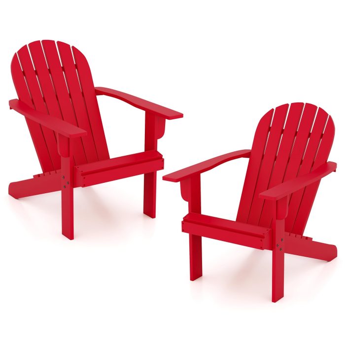 Giantex Acacia Wood Adirondack Chair Set of 1/2/4, Outdoor Fire Pit Chair with 105° Inclined Seat - 2 Red - Image 1