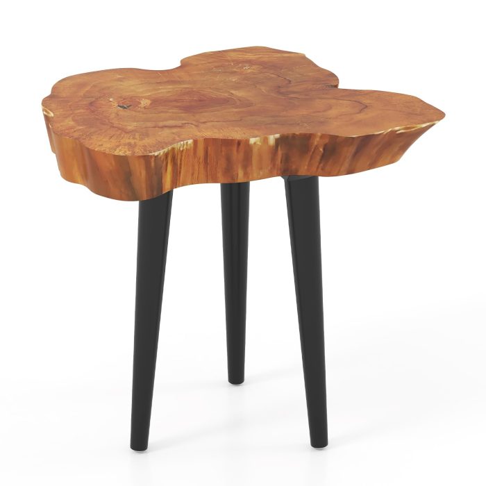 Giantex Teak Wood Outdoor Side Table - 18” End Table with Solid Live Edge, Irregular Tabletop, Mahogany Tapered Legs - Image 1