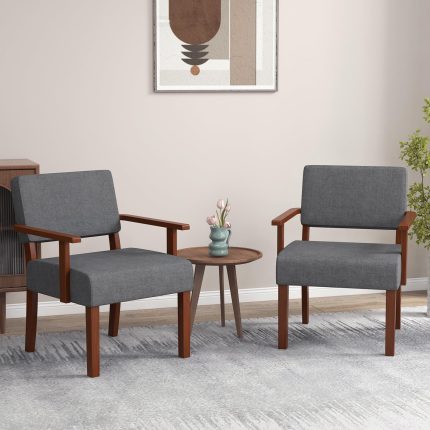 Giantex Modern Accent Chair, Linen Living Room Arm Chair w/Soft Padded Seat & Backrest - 2 Grey
