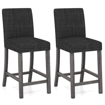 Giantex Bar Stools Counter Height, 24.5" Modern Fabric Bar Chairs with Back, Footrest & Solid Wood Legs - 1 Charcoal Gray