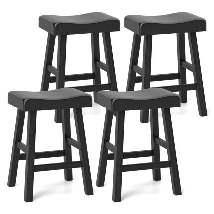 Giantex 24" Bar Stools Set, Counter Height Saddle Bar Stools w/Footrests, Acacia Wood Seats, Rubber Wood Crossbars - 2