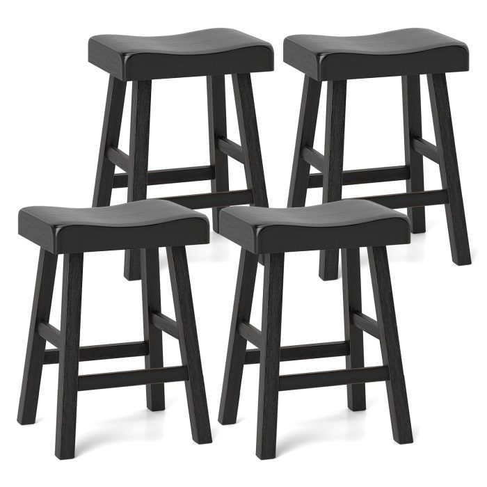 Giantex 24" Bar Stools Set, Counter Height Saddle Bar Stools w/Footrests, Acacia Wood Seats, Rubber Wood Crossbars - 2 - Image 1