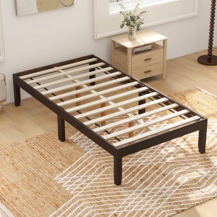 Giantex 14 Inch Twin Wood Platform Bed Frame, Minimalist Twin Bed Frame with Wooden Slats Support & Rubber Wood Legs - Espresso Twin