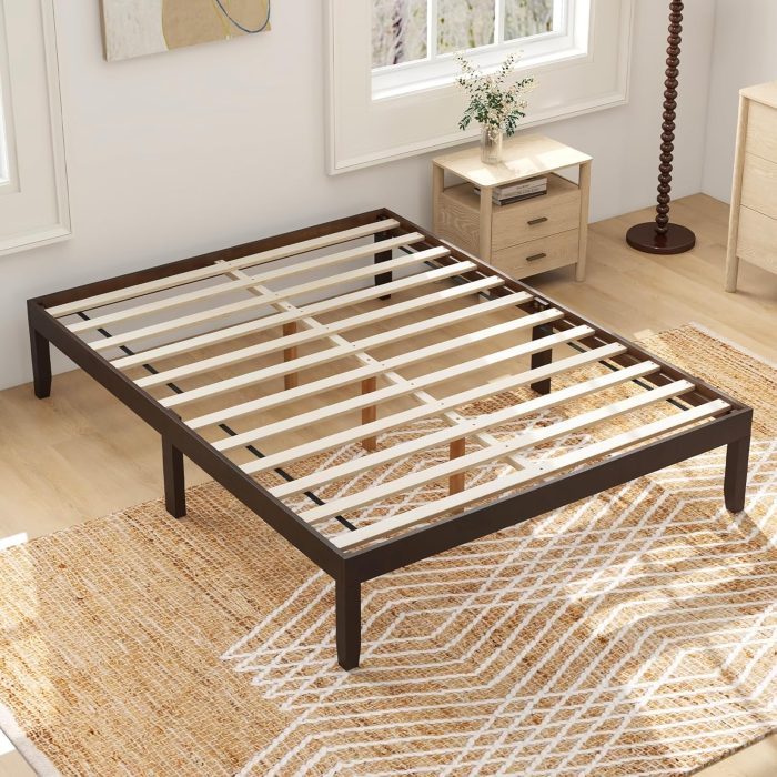 Giantex 14 Inch Twin Wood Platform Bed Frame, Minimalist Twin Bed Frame with Wooden Slats Support & Rubber Wood Legs - Espresso Full - Image 1