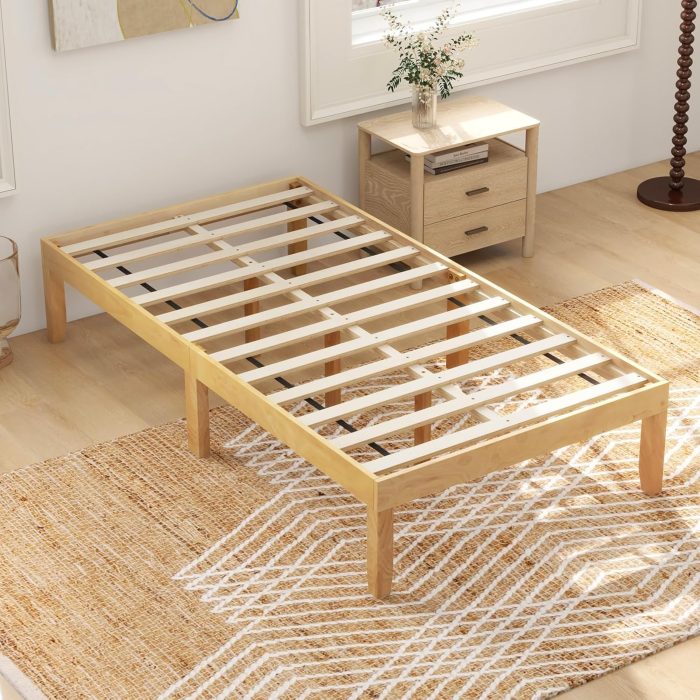 Giantex 14 Inch Twin Wood Platform Bed Frame, Minimalist Twin Bed Frame with Wooden Slats Support & Rubber Wood Legs - Natural Twin - Image 1