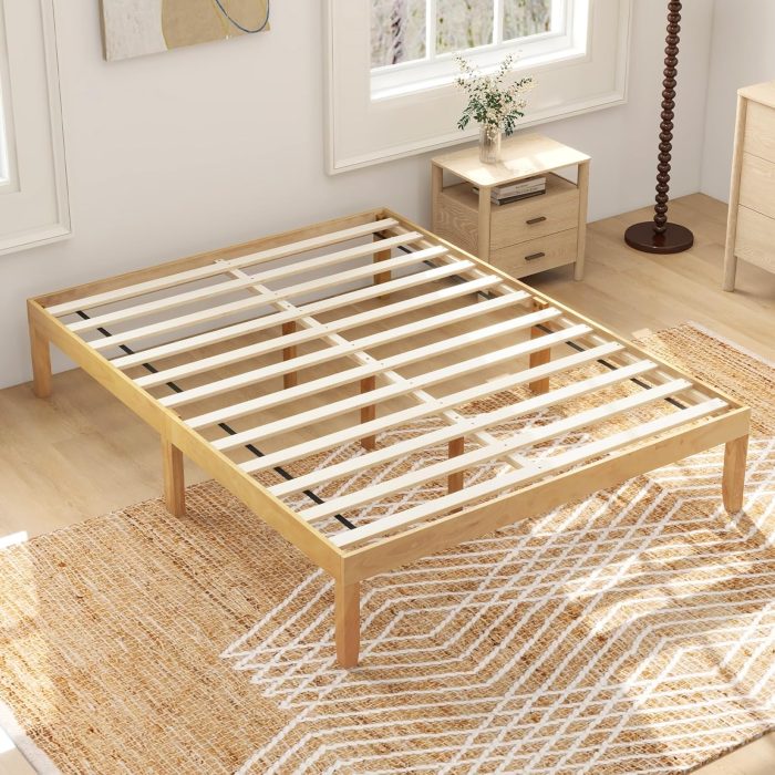 Giantex 14 Inch Twin Wood Platform Bed Frame, Minimalist Twin Bed Frame with Wooden Slats Support & Rubber Wood Legs - Natural Full - Image 1