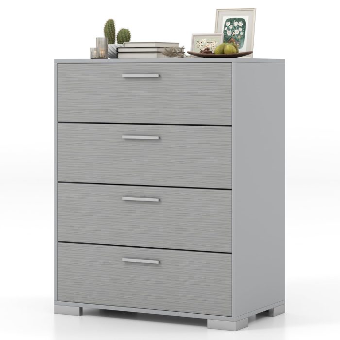 Giantex Storage Cabinet with 4 Drawers, Metal Legs & Handles, Anti-Toppling Devices, Tall Cabinet - Grey - Image 1